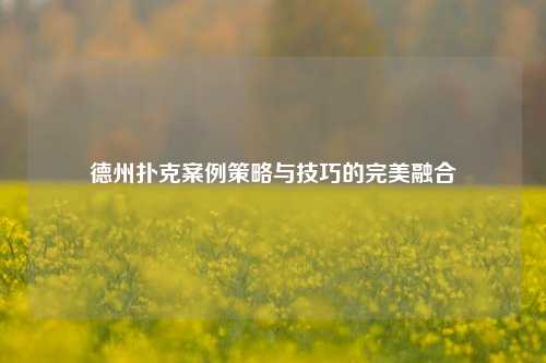 德州扑克案例策略与技巧的完美融合