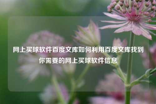 网上买球软件百度文库如何利用百度文库找到你需要的网上买球软件信息