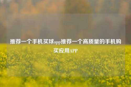 推荐一个手机买球app推荐一个高质量的手机购买应用APP